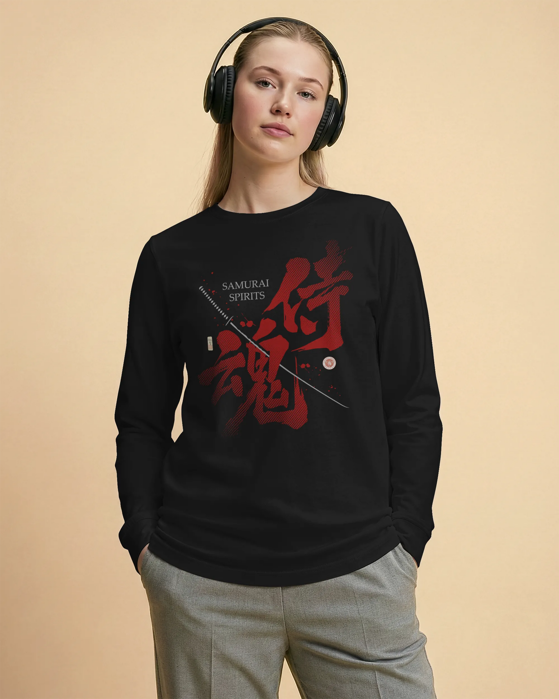 Samurai Spirits Kanji Calligraphy Unisex Long Sleeve Tee - Samurai Original