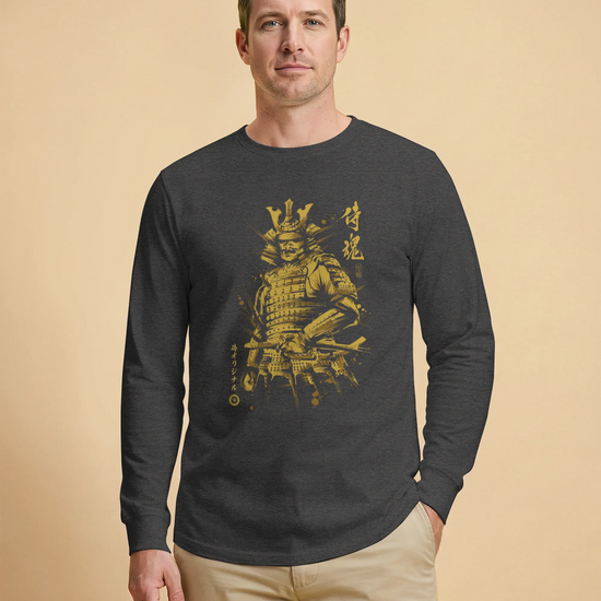 Samurai Sumi-e Japanese Ink Painting Unisex Long Sleeve Tee - Samurai Original