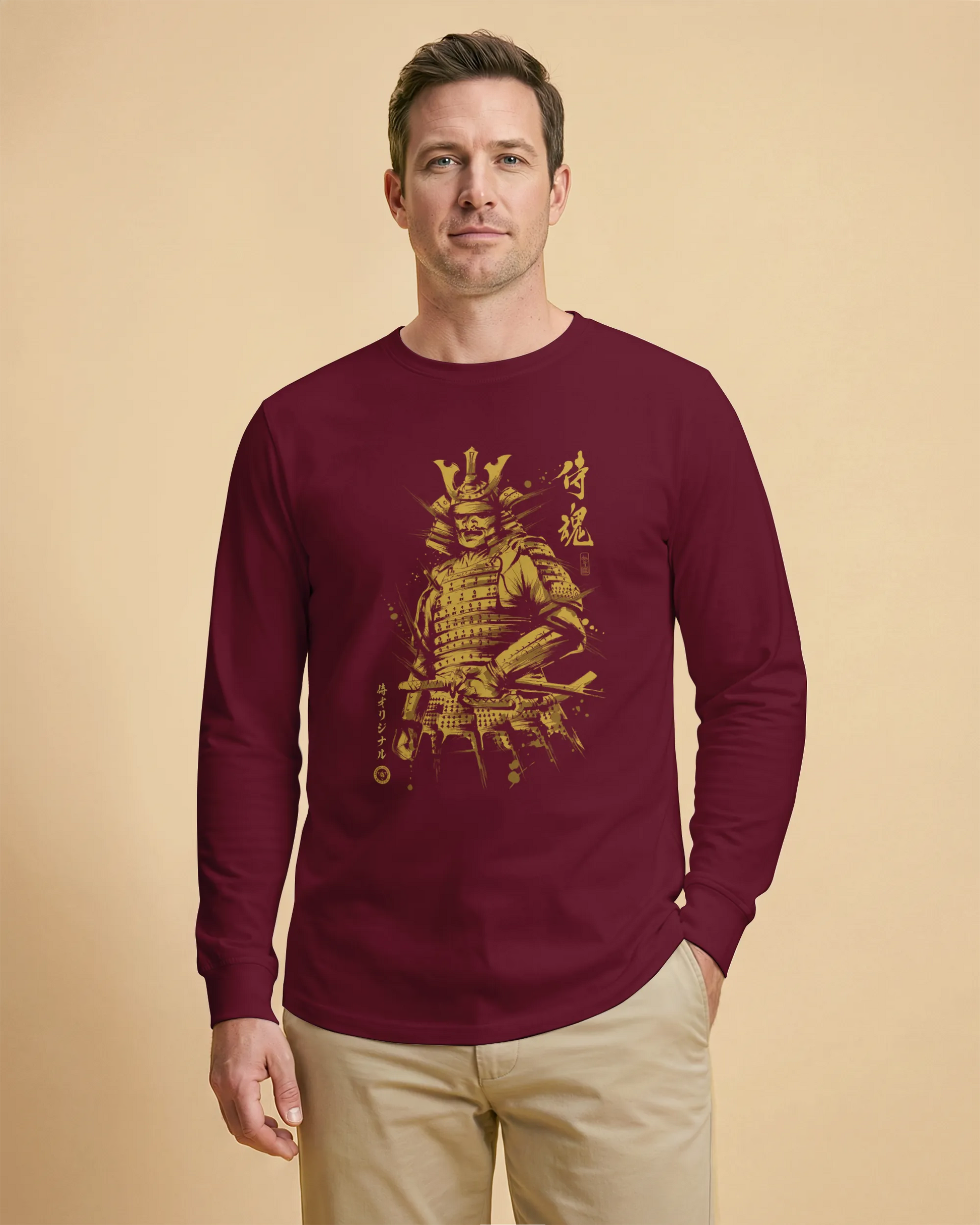 Samurai Sumi-e Japanese Ink Painting Unisex Long Sleeve Tee - Samurai Original