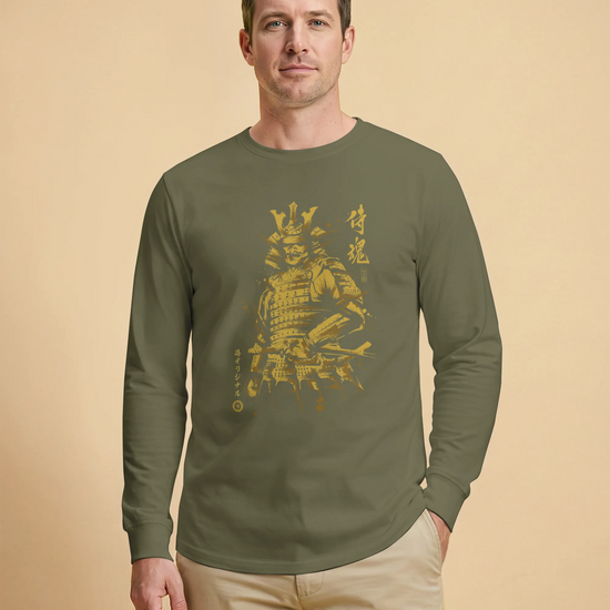 Samurai Sumi-e Japanese Ink Painting Unisex Long Sleeve Tee - Samurai Original