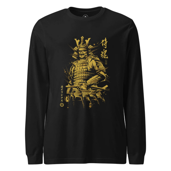 Samurai Sumi-e Japanese Ink Painting Unisex Long Sleeve Tee Black - Samurai Original