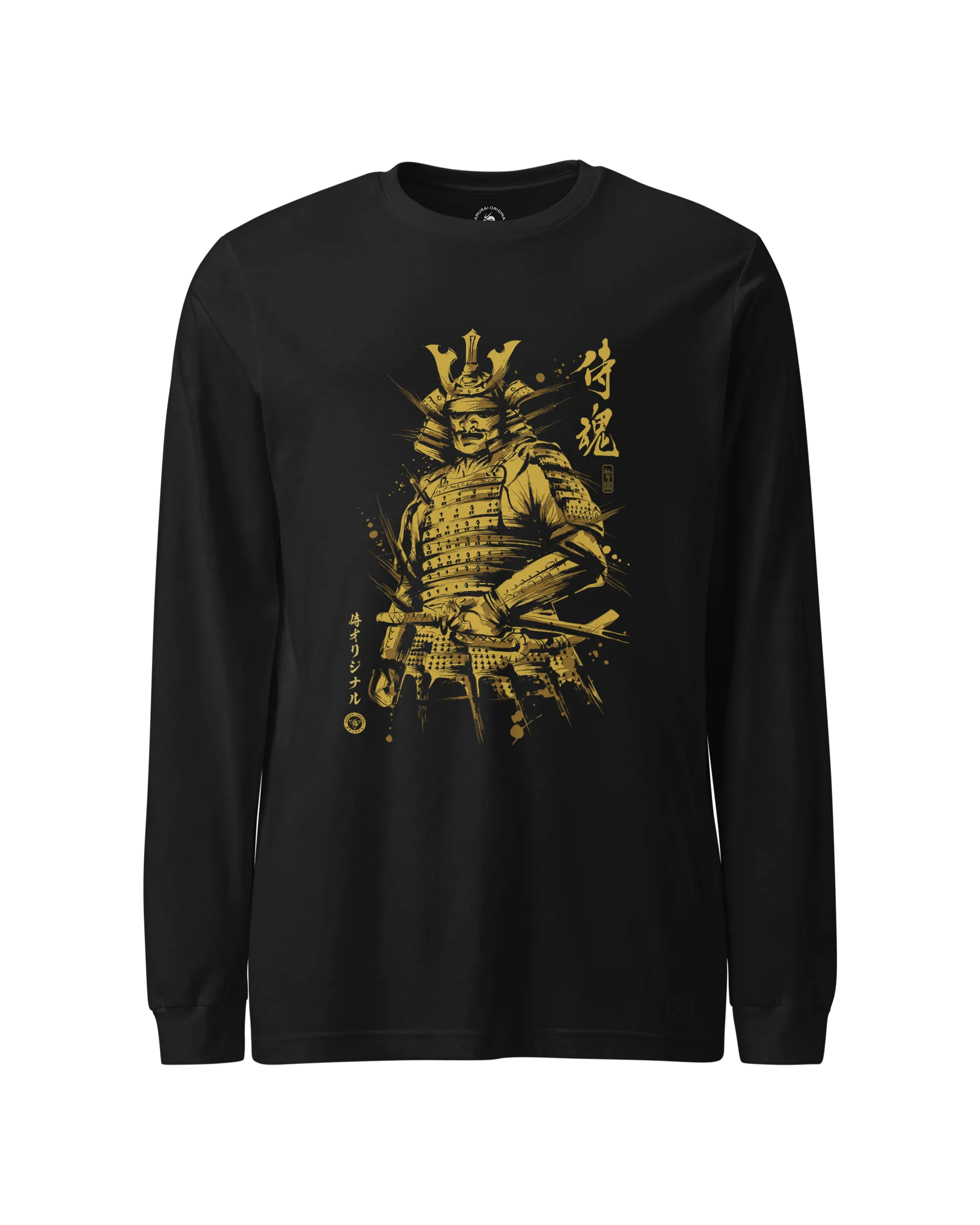 Samurai Sumi-e Japanese Ink Painting Unisex Long Sleeve Tee Black - Samurai Original