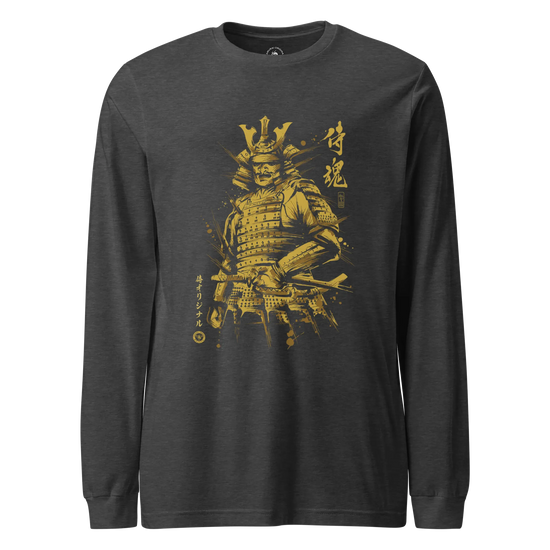 Samurai Sumi-e Japanese Ink Painting Unisex Long Sleeve Tee Dark Grey Heather - Samurai Original