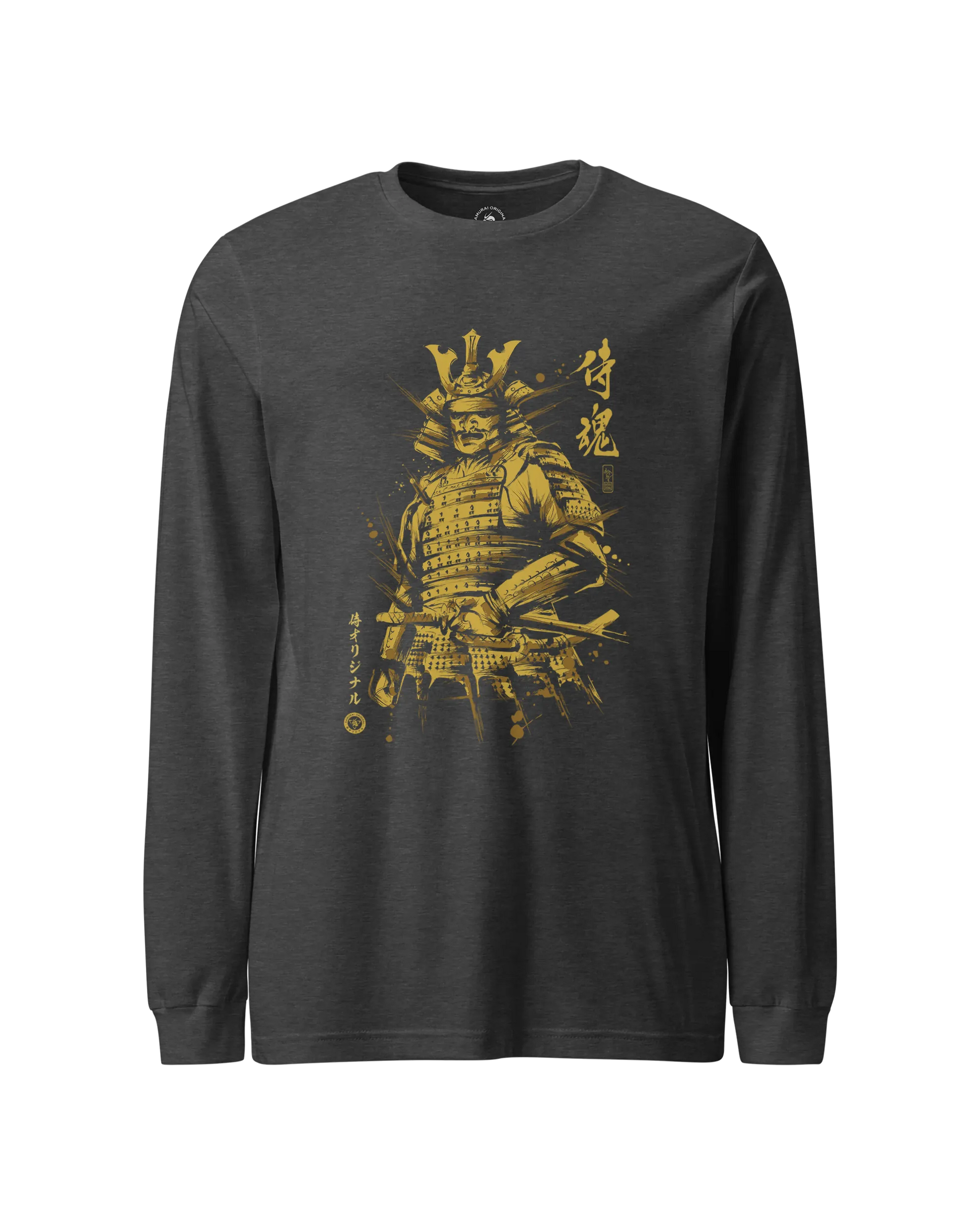 Samurai Sumi-e Japanese Ink Painting Unisex Long Sleeve Tee Dark Grey Heather - Samurai Original