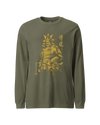 Samurai Sumi-e Japanese Ink Painting Unisex Long Sleeve Tee Military Green - Samurai Original