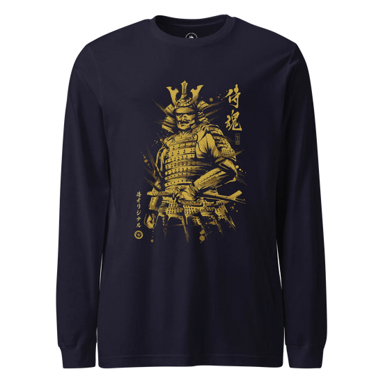 Samurai Sumi-e Japanese Ink Painting Unisex Long Sleeve Tee Navy - Samurai Original