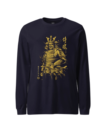 Samurai Sumi-e Japanese Ink Painting Unisex Long Sleeve Tee Navy - Samurai Original