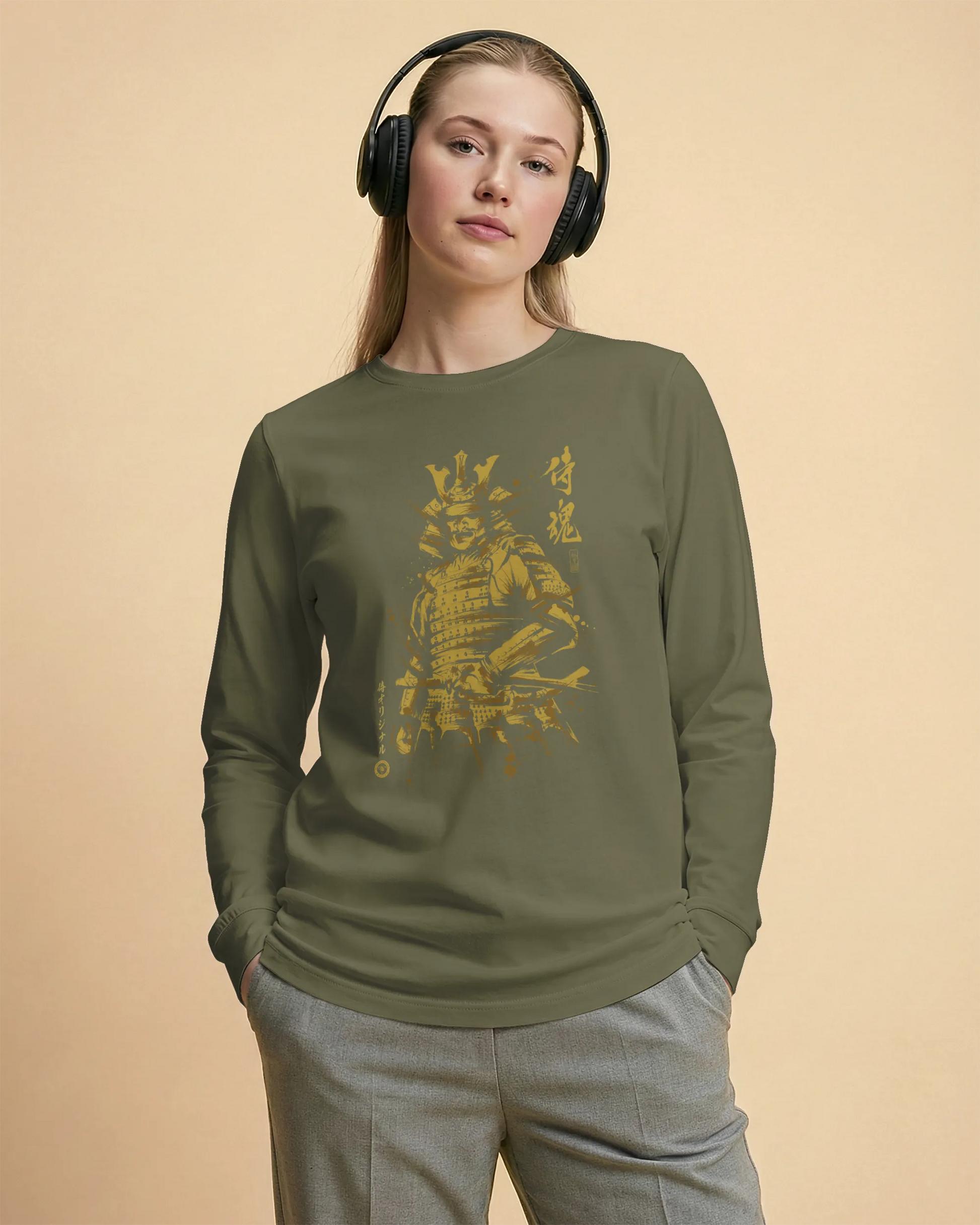 Samurai Sumi-e Japanese Ink Painting Unisex Long Sleeve Tee - Samurai Original