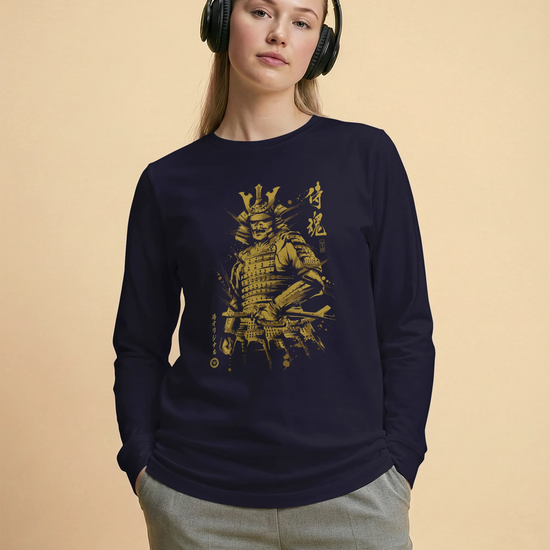 Samurai Sumi-e Japanese Ink Painting Unisex Long Sleeve Tee - Samurai Original