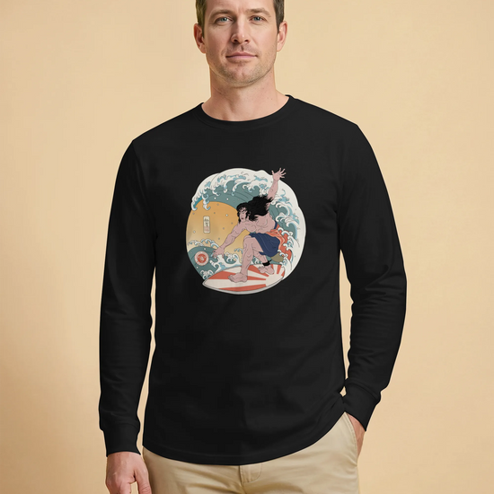 Samurai Surfing 2 Water Sport Ukiyo-e Unisex Unisex Long Sleeve Tee - Samurai Original