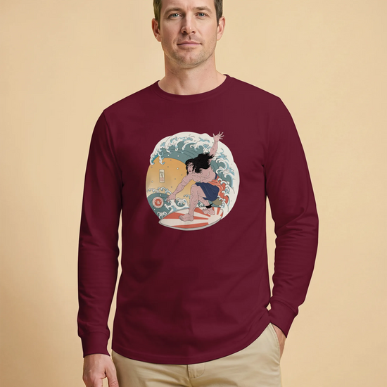 Samurai Surfing 2 Water Sport Ukiyo-e Unisex Unisex Long Sleeve Tee - Samurai Original