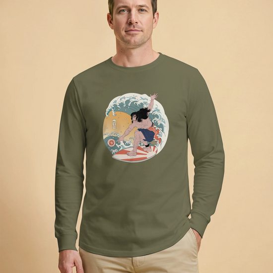 Samurai Surfing 2 Water Sport Ukiyo-e Unisex Unisex Long Sleeve Tee - Samurai Original
