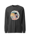 Samurai Surfing 2 Water Sport Ukiyo-e Unisex Unisex Long Sleeve Tee Dark Grey Heather - Samurai Original