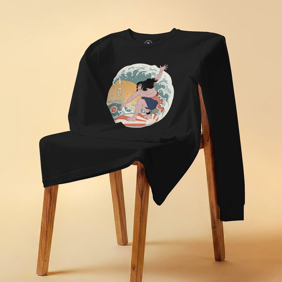 Samurai Surfing 2 Water Sport Ukiyo-e Unisex Unisex Long Sleeve Tee - Samurai Original