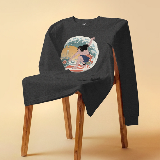 Samurai Surfing 2 Water Sport Ukiyo-e Unisex Unisex Long Sleeve Tee - Samurai Original