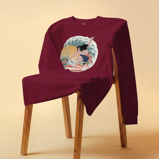 Samurai Surfing 2 Water Sport Ukiyo-e Unisex Unisex Long Sleeve Tee - Samurai Original
