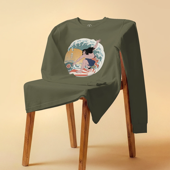 Samurai Surfing 2 Water Sport Ukiyo-e Unisex Unisex Long Sleeve Tee - Samurai Original