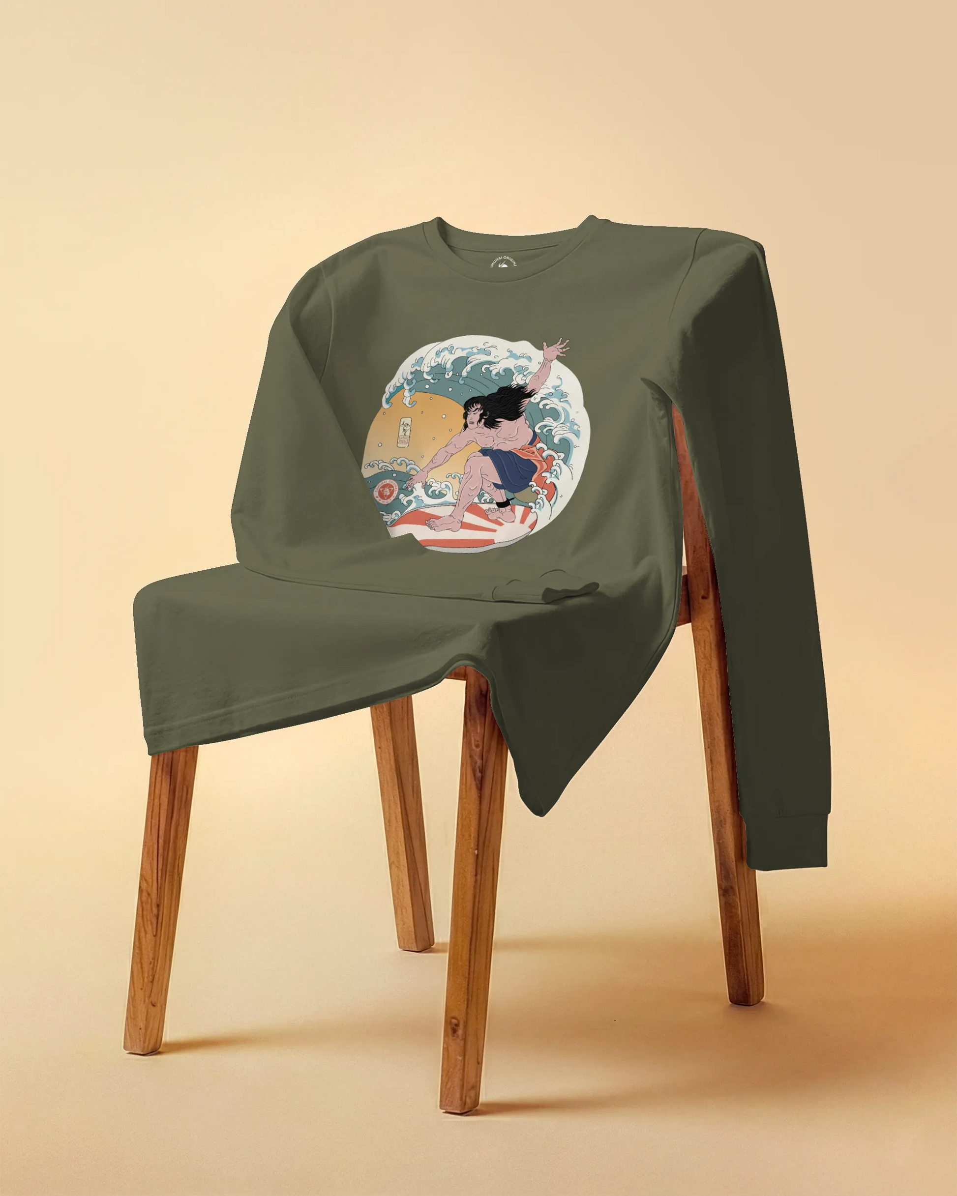 Samurai Surfing 2 Water Sport Ukiyo-e Unisex Unisex Long Sleeve Tee - Samurai Original