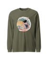 Samurai Surfing 2 Water Sport Ukiyo-e Unisex Unisex Long Sleeve Tee Military Green - Samurai Original