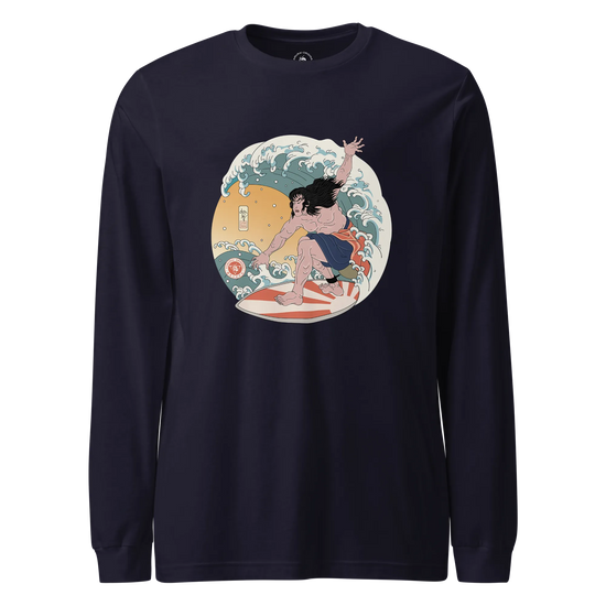 Samurai Surfing 2 Water Sport Ukiyo-e Unisex Unisex Long Sleeve Tee Navy - Samurai Original