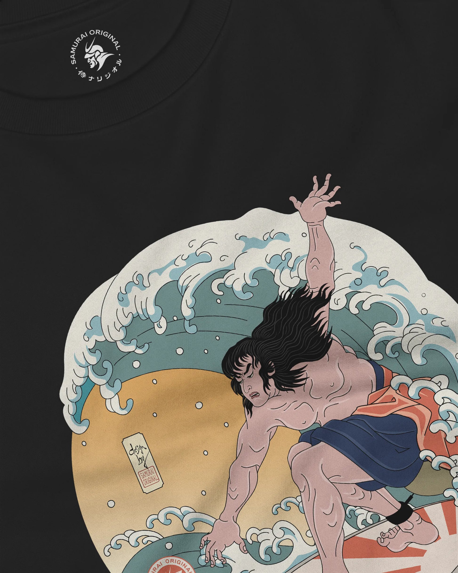 Samurai Surfing 2 Water Sport Ukiyo-e Unisex Unisex Long Sleeve Tee - Samurai Original