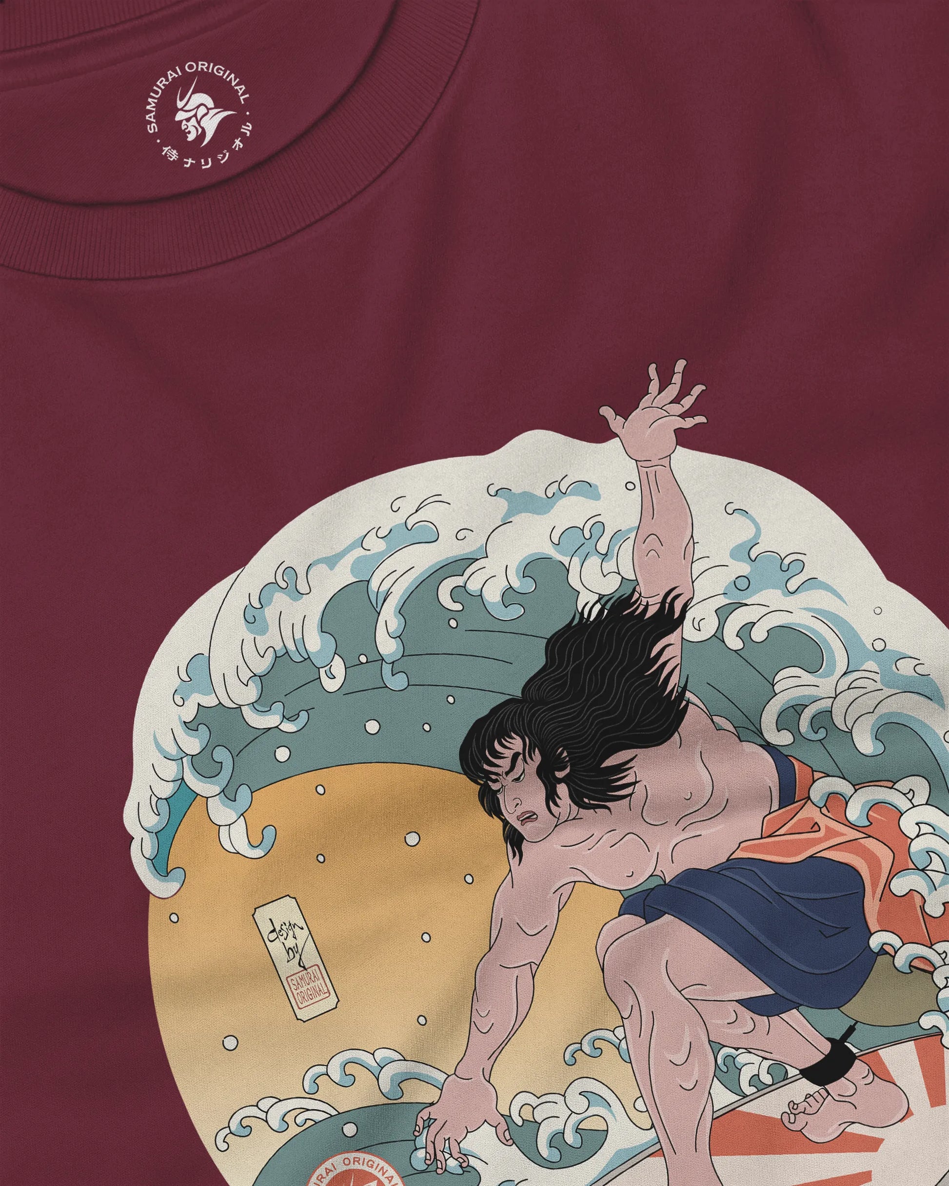 Samurai Surfing 2 Water Sport Ukiyo-e Unisex Unisex Long Sleeve Tee - Samurai Original