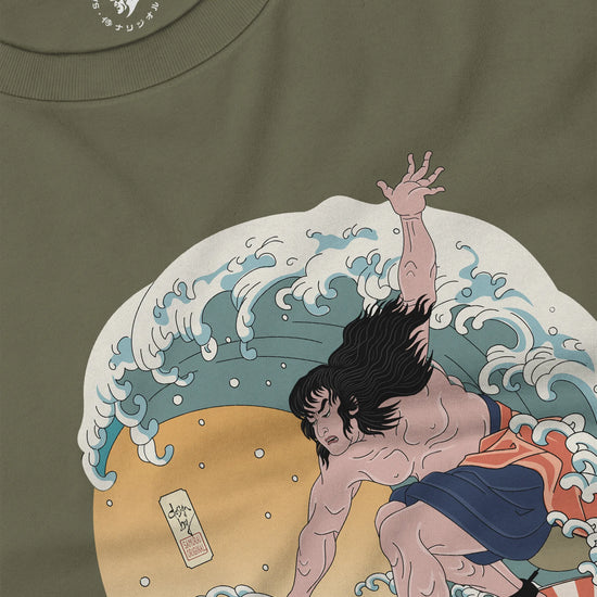 Samurai Surfing 2 Water Sport Ukiyo-e Unisex Unisex Long Sleeve Tee - Samurai Original