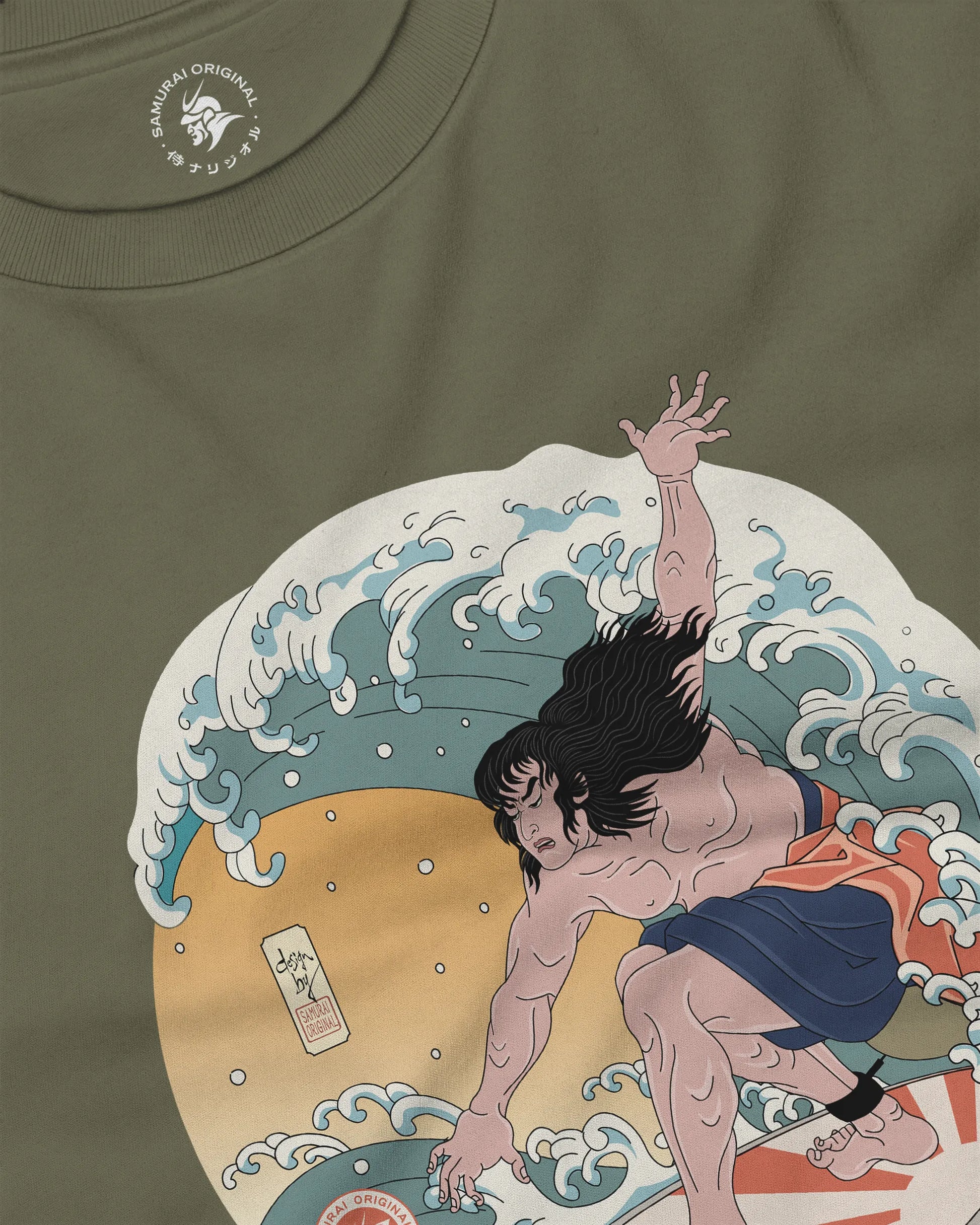 Samurai Surfing 2 Water Sport Ukiyo-e Unisex Unisex Long Sleeve Tee - Samurai Original