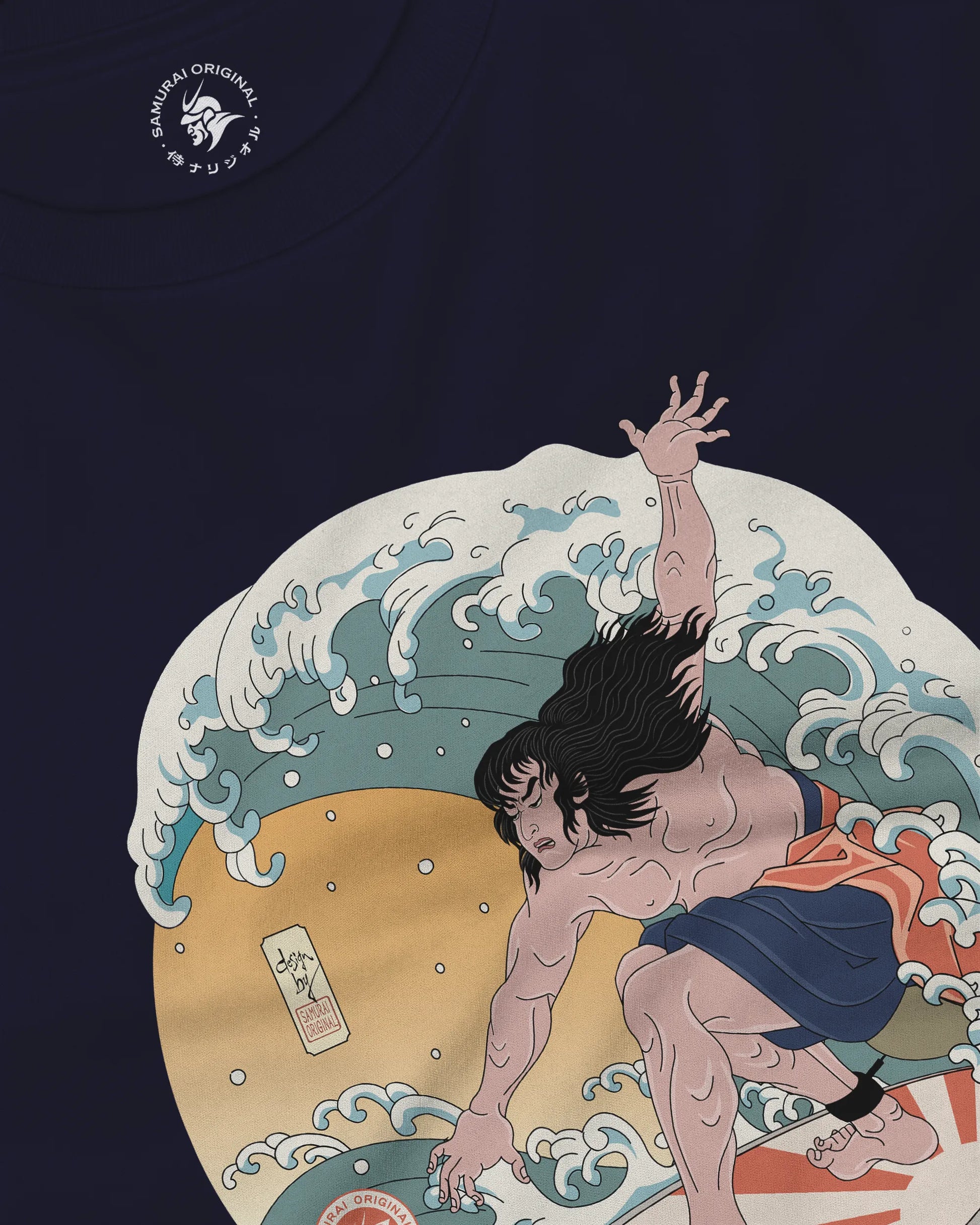 Samurai Surfing 2 Water Sport Ukiyo-e Unisex Unisex Long Sleeve Tee - Samurai Original