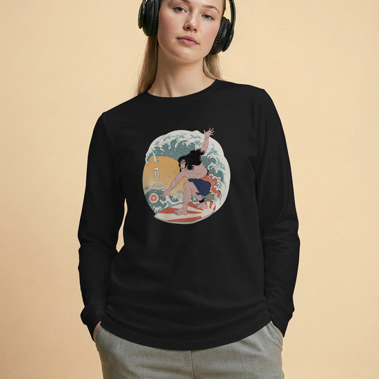 Samurai Surfing 2 Water Sport Ukiyo-e Unisex Unisex Long Sleeve Tee - Samurai Original