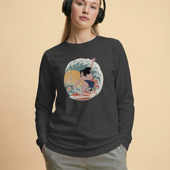 Samurai Surfing 2 Water Sport Ukiyo-e Unisex Unisex Long Sleeve Tee - Samurai Original