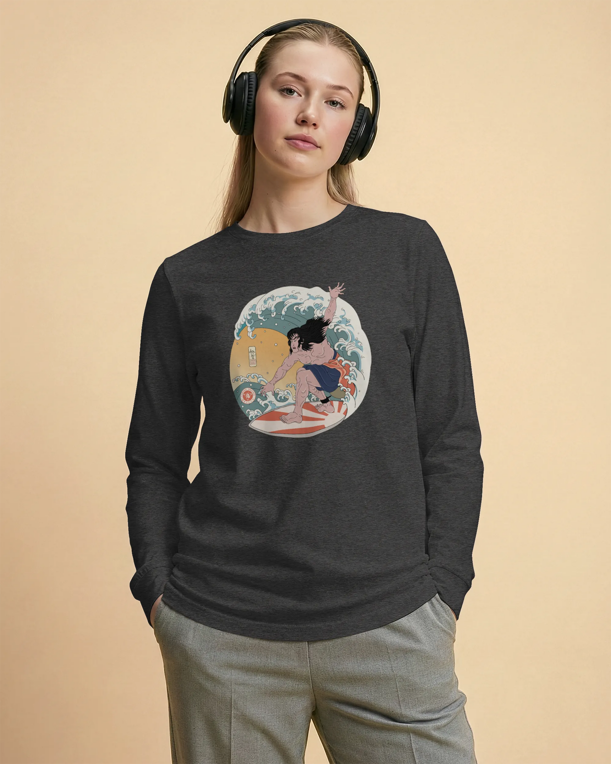 Samurai Surfing 2 Water Sport Ukiyo-e Unisex Unisex Long Sleeve Tee - Samurai Original