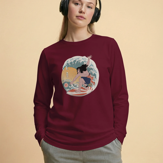 Samurai Surfing 2 Water Sport Ukiyo-e Unisex Unisex Long Sleeve Tee - Samurai Original