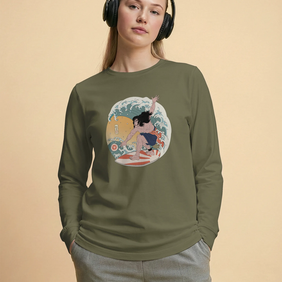 Samurai Surfing 2 Water Sport Ukiyo-e Unisex Unisex Long Sleeve Tee - Samurai Original
