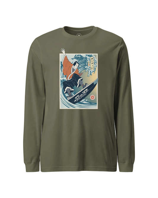 Samurai Surfing Water Sport Ukiyo-e Unisex Long Sleeve Tee
