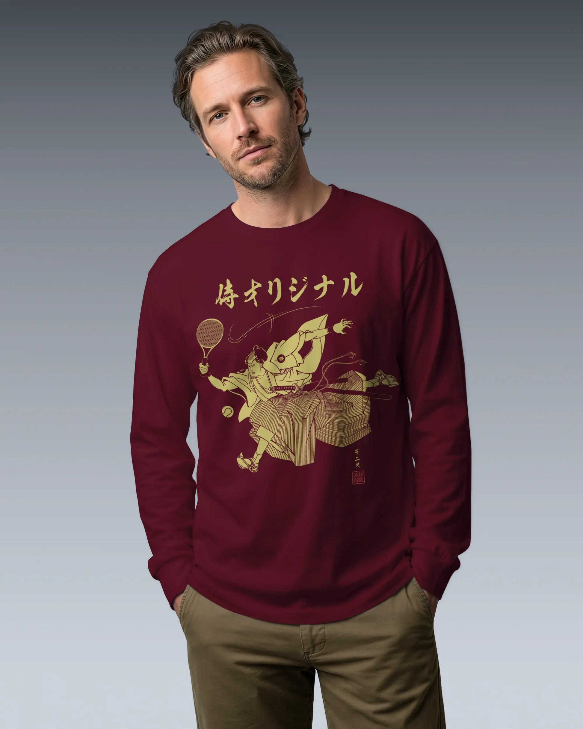 Samurai Tennis Japanese Ukiyo-e Unisex Long Sleeve Tee No.3 - Samurai Original