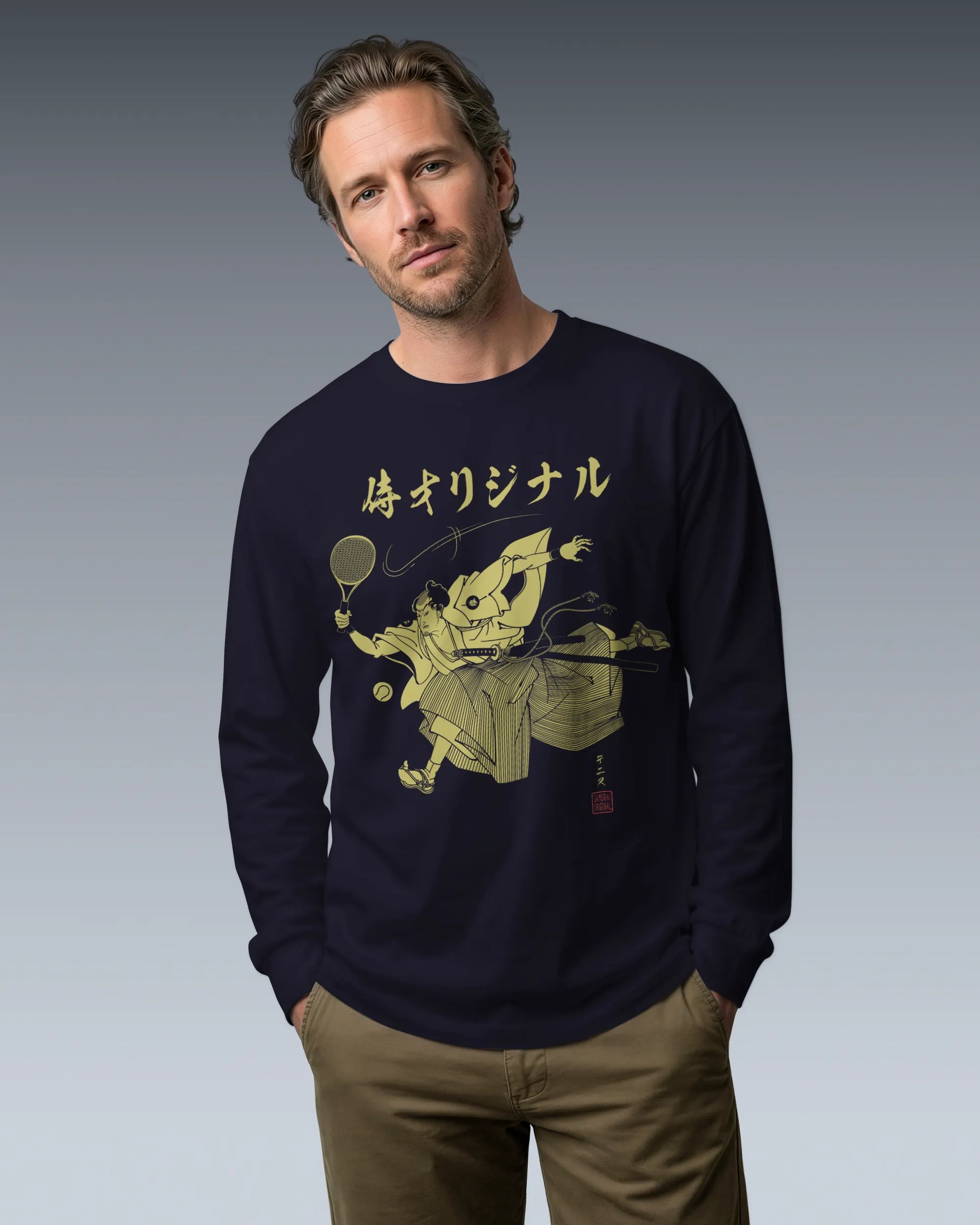 Samurai Tennis Japanese Ukiyo-e Unisex Long Sleeve Tee No.3 - Samurai Original