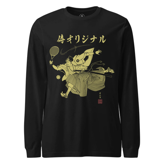 Samurai Tennis Japanese Ukiyo-e Unisex Long Sleeve Tee No.3 Black - Samurai Original