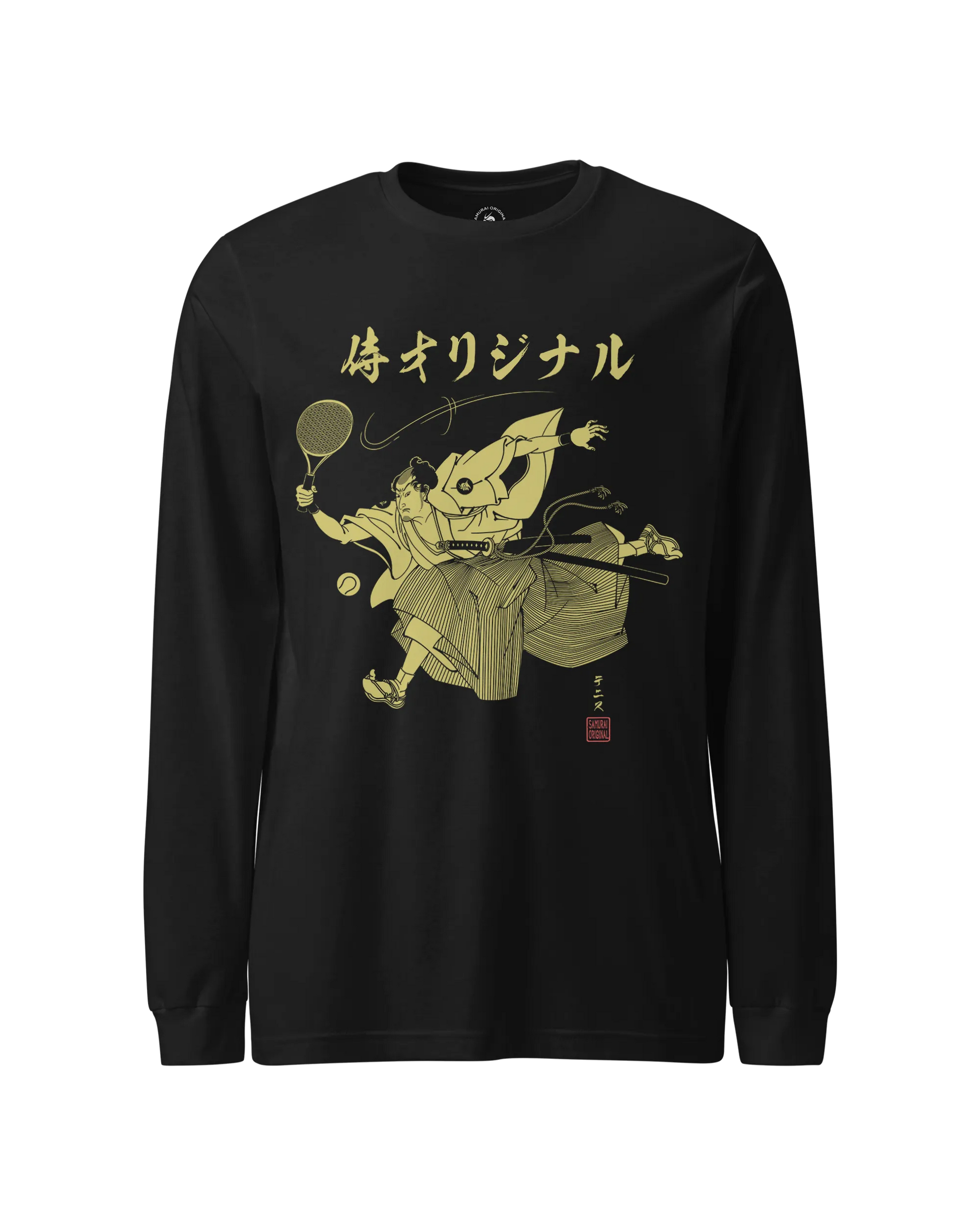 Samurai Tennis Japanese Ukiyo-e Unisex Long Sleeve Tee No.3 Black - Samurai Original