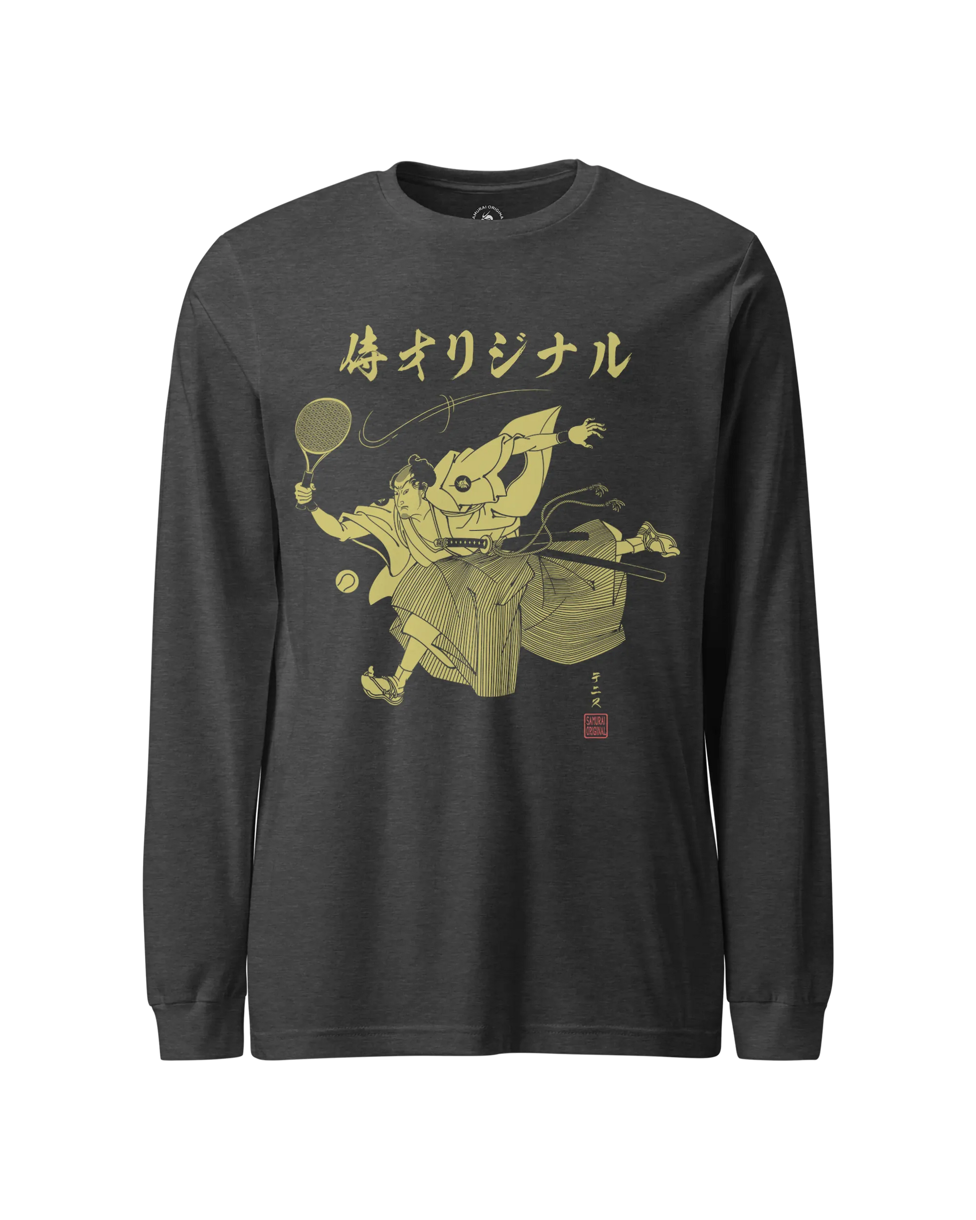 Samurai Tennis Japanese Ukiyo-e Unisex Long Sleeve Tee No.3 Dark Grey Heather - Samurai Original