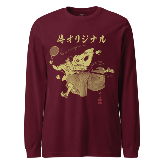 Samurai Tennis Japanese Ukiyo-e Unisex Long Sleeve Tee No.3 Maroon - Samurai Original