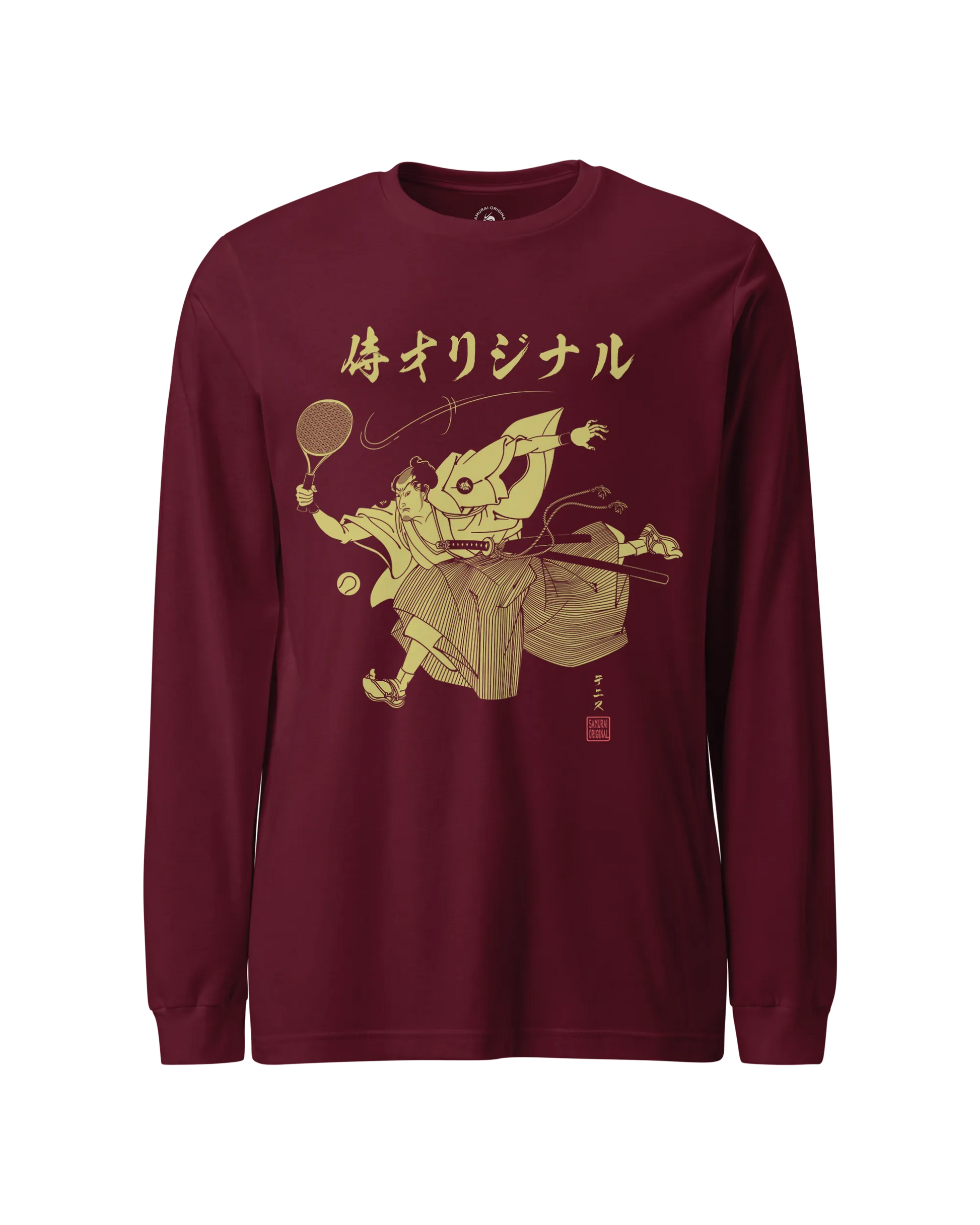 Samurai Tennis Japanese Ukiyo-e Unisex Long Sleeve Tee No.3 Maroon - Samurai Original