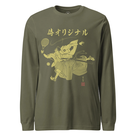 Samurai Tennis Japanese Ukiyo-e Unisex Long Sleeve Tee No.3 Military Green - Samurai Original