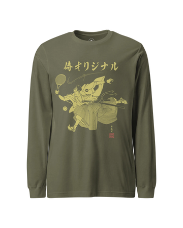 Samurai Tennis Japanese Ukiyo-e Unisex Long Sleeve Tee No.3 Military Green - Samurai Original