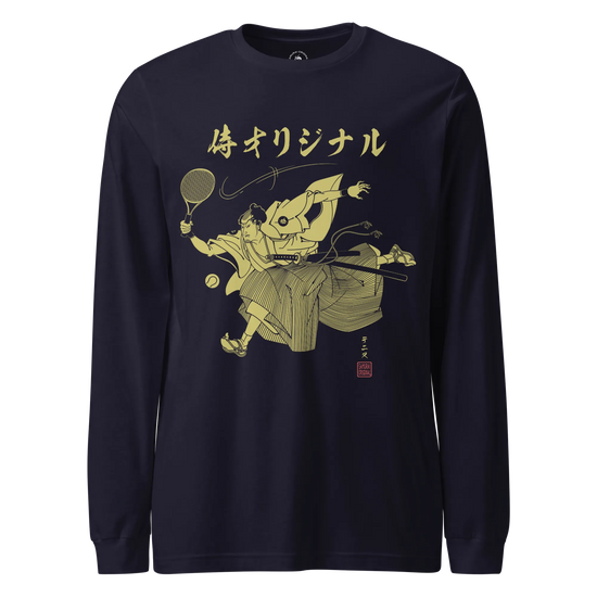 Samurai Tennis Japanese Ukiyo-e Unisex Long Sleeve Tee No.3 Navy - Samurai Original