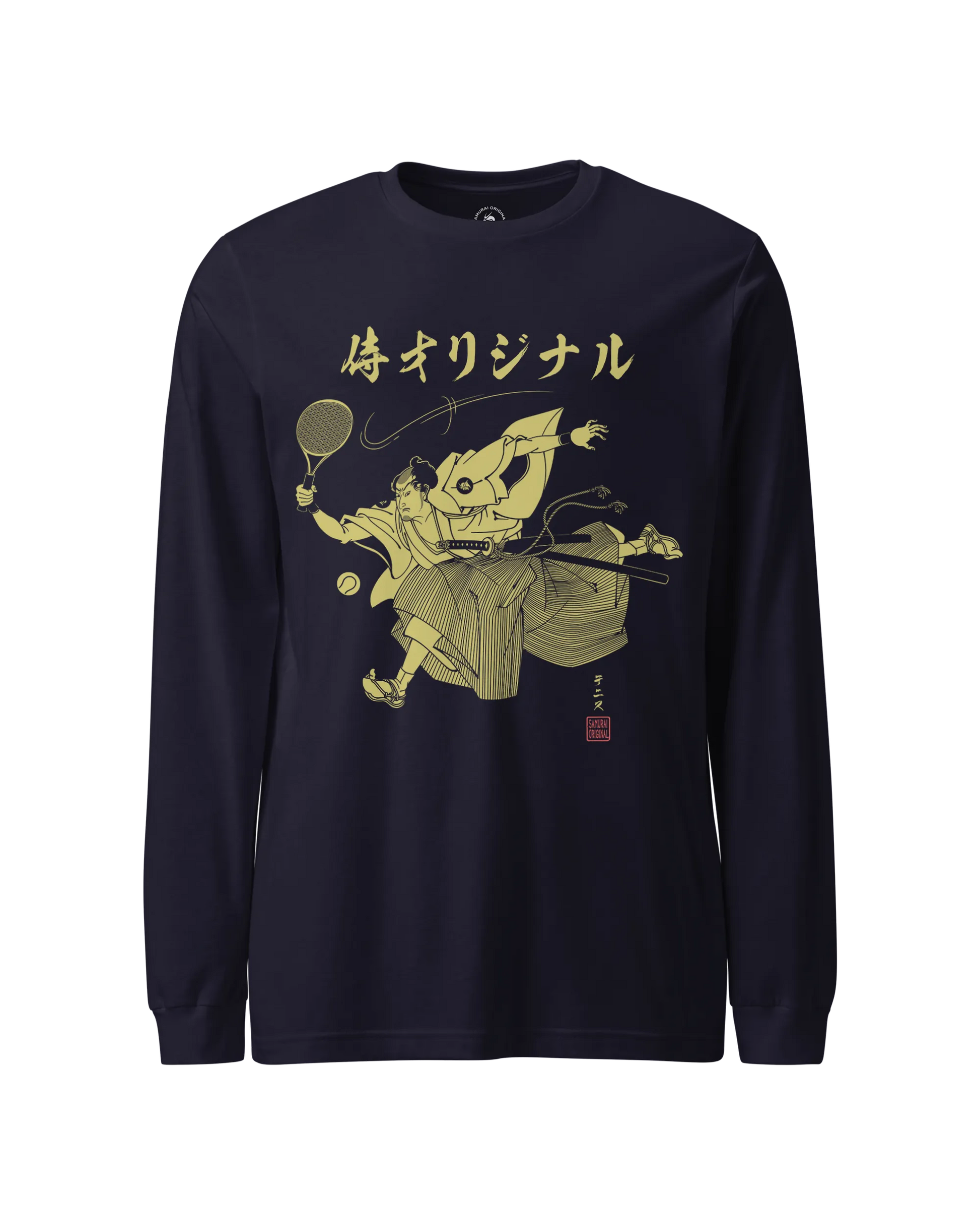 Samurai Tennis Japanese Ukiyo-e Unisex Long Sleeve Tee No.3 Navy - Samurai Original