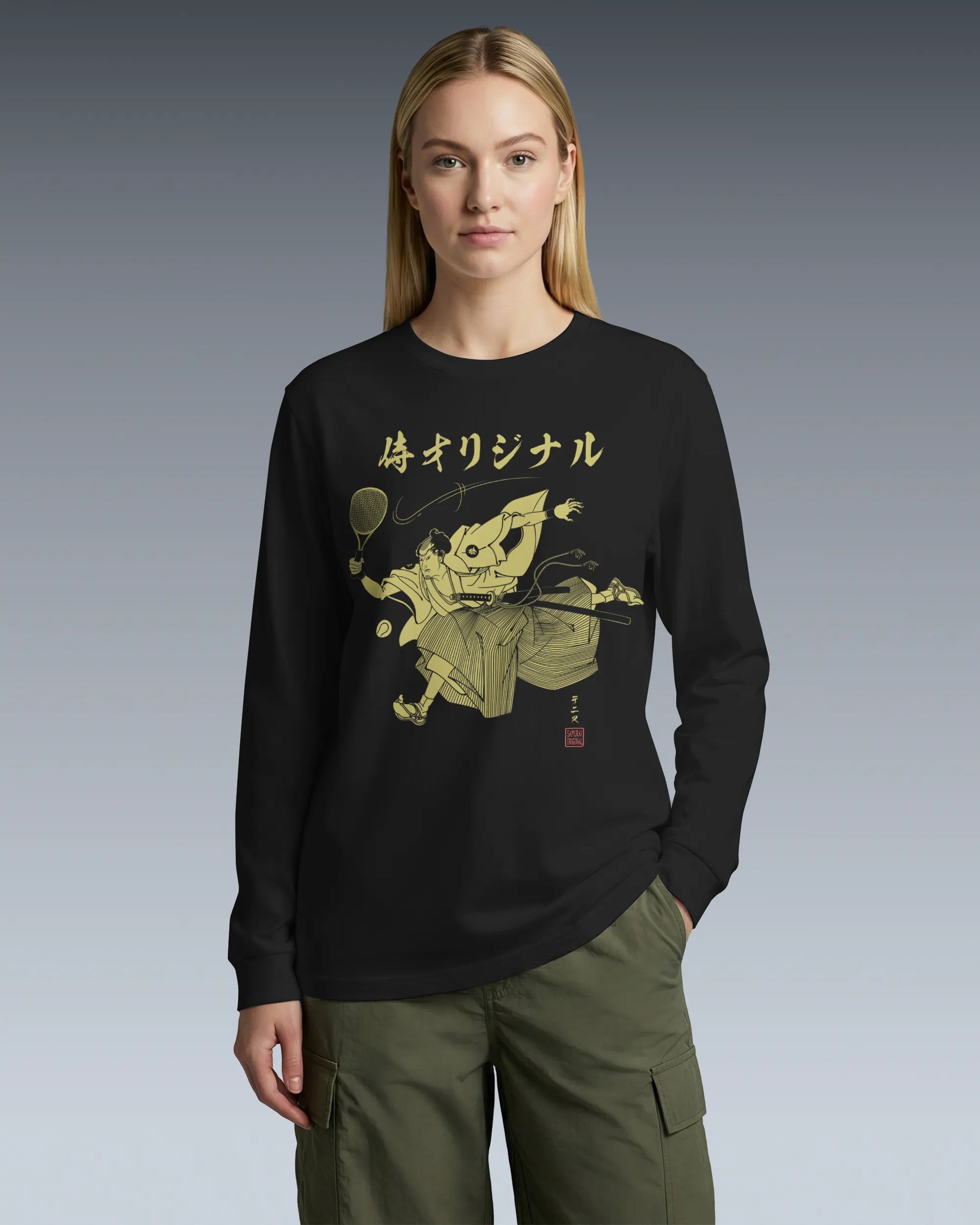 Samurai Tennis Japanese Ukiyo-e Unisex Long Sleeve Tee No.3 - Samurai Original