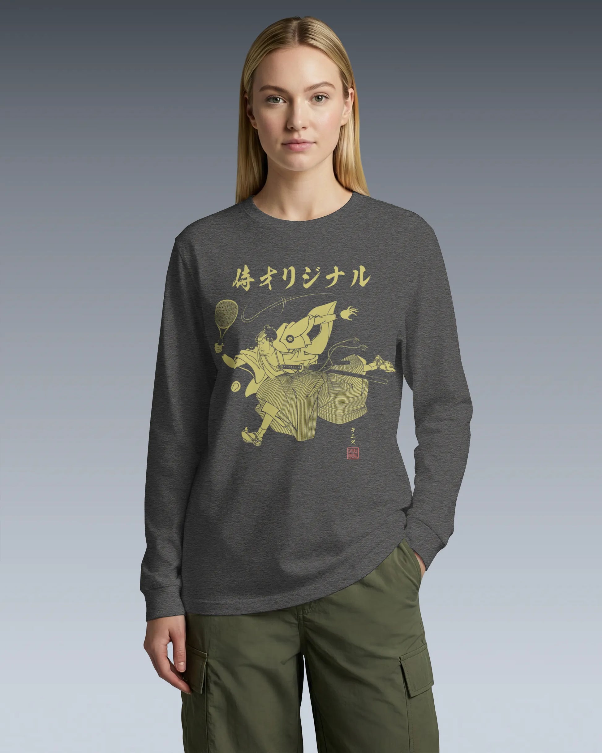 Samurai Tennis Japanese Ukiyo-e Unisex Long Sleeve Tee No.3 - Samurai Original