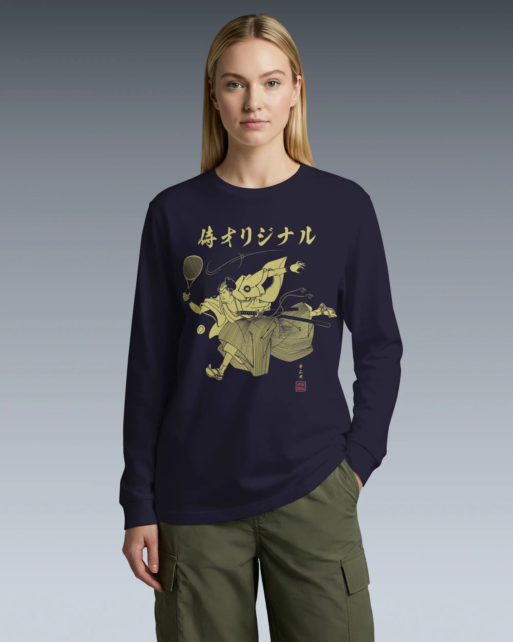 Samurai Tennis Japanese Ukiyo-e Unisex Long Sleeve Tee No.3 - Samurai Original