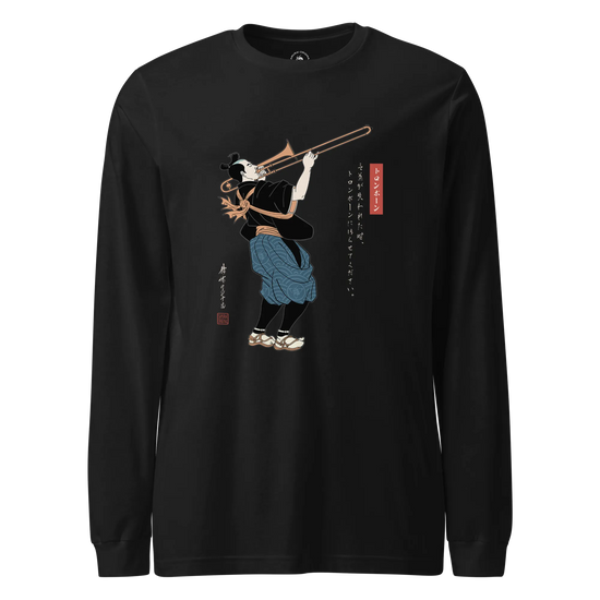 Samurai Trombone Japanese Ukiyo-e Unisex Long Sleeve Tee No.2 Black - Samurai Original